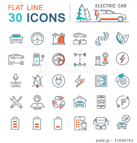 Set Vector Flat Line Icons Electric Cars Set Vector Flat Line Icons Electric Cars 31690761
