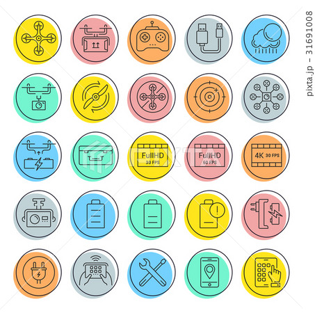 Set Vector Flat Line Icons Drones Set Vector Flat Line Icons Drones 31691008