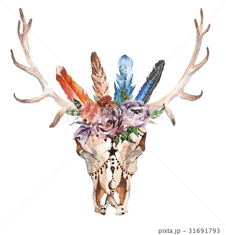 Watercolor isolated bull's head with flowers and Watercolor isolated bull's head with flowers and 31691793