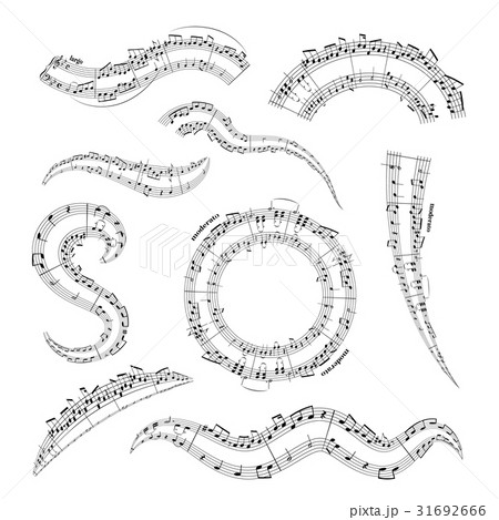 Musical notes on stave in different shapes, design 31692666