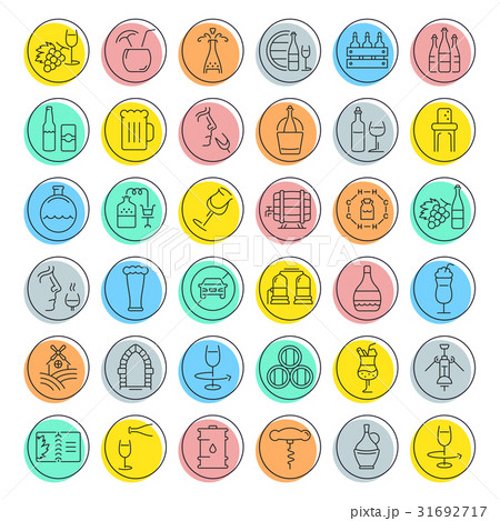 Set Vector Flat Line Icons Alcoholic Drinks 31692717