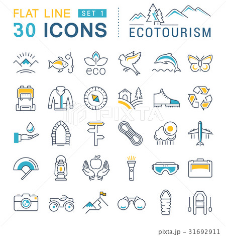 Set Vector Flat Line Icons Ecotourism 31692911