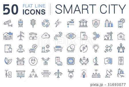 Set Vector Flat Line Icons Smart City 31693077