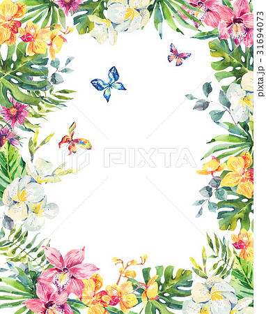 Tropical summer watercolor floral frame 31694073