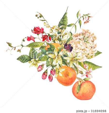Watercolor blooming orange twig with flowers Watercolor blooming orange twig with flowers 31694098