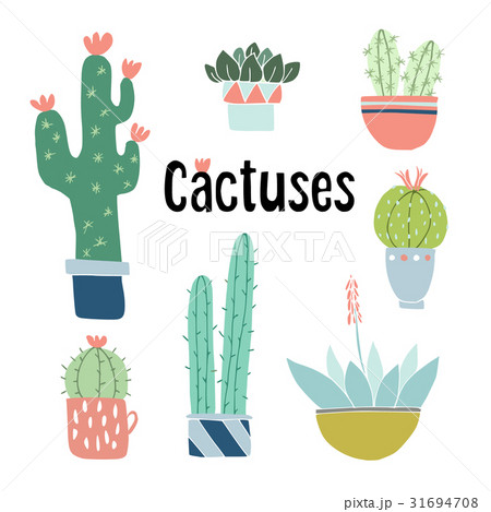 Set of cute hand drawn cactus and succulent plants Set of cute hand drawn cactus and succulent plants 31694708