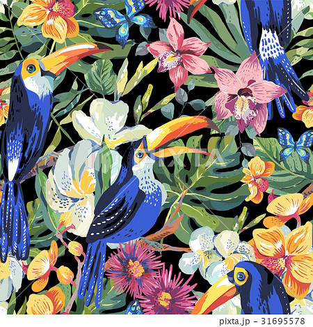 Vector tropical summer seamless pattern with 31695578