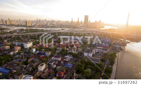 aerial veiw of bhumibol bridge bangkok thailand 31697262
