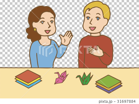 外国人カップルー折紙ー輪郭茶色 31697884