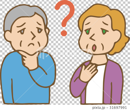 外国人老夫婦ー困ったー輪郭茶色のイラスト素材