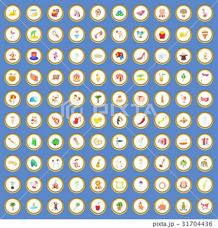 100 carnival icons set cartoon vector 31704436