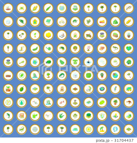 100 green and ecology icons set cartoon vector 31704437