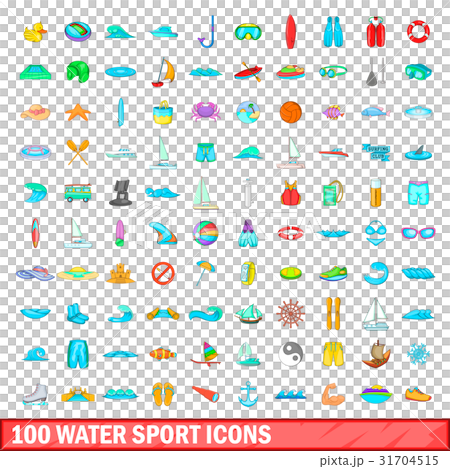 100 water sport icons set, cartoon style 100 water sport icons set, cartoon style 31704515