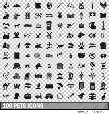 100 pets icons set, simple style-插圖素材 [31704520] - PIXTA圖庫