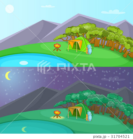 Camping banner set horizontal, cartoon style 31704521