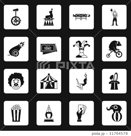 Circus entertainment icons set squares vector 31704579