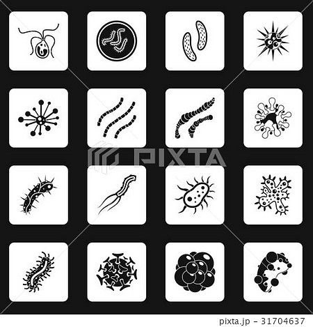 Virus bacteria icons set squares vector 31704637