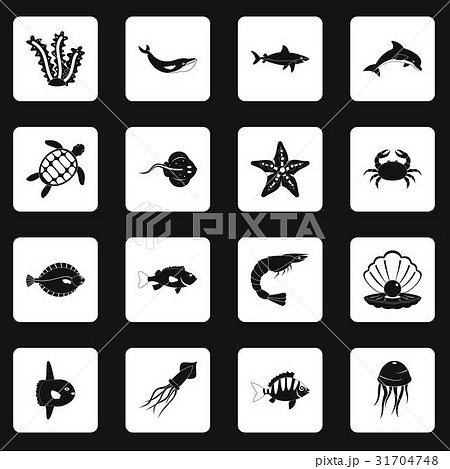 Sea animals icons set squares vector Sea animals icons set squares vector 31704748