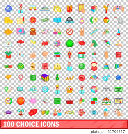 100 choice icons set, cartoon style 31704857