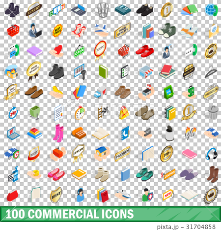 100 commercial icons set, isometric 3d style - Stock Illustration ...