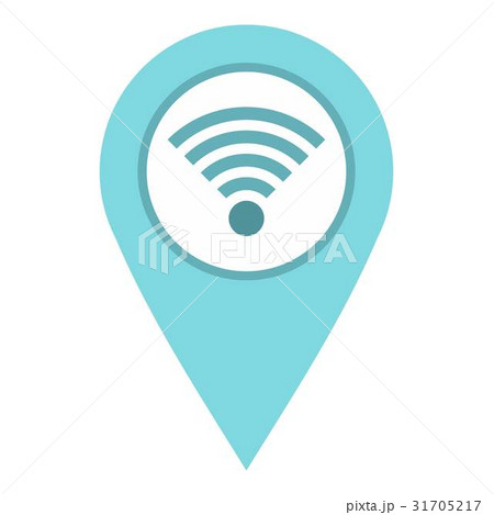 Light blue map pointer with wi fi symbol icon 31705217