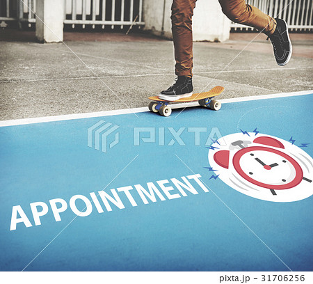 Skater boy rushing for important appointment with alarm clock illustration 31706256