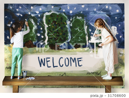 Children painting home winter drawing 31708600