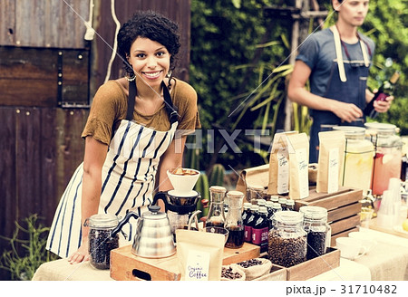 Woman with Coffee Fresh Brew Stall Shop 31710482