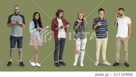 Various of diversity people standing using digital electronic on background 31710908