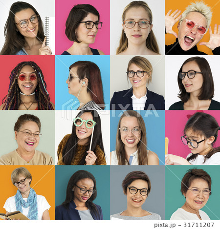 Collection of ladies with glasses smiling Collection of ladies with glasses smiling 31711207