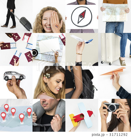 Set of People Traveling Journey Studio Collage Set of People Traveling Journey Studio Collage 31711292