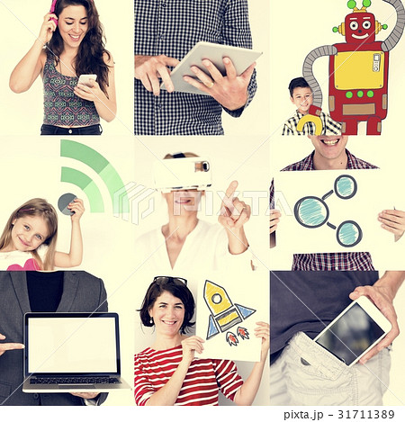 Set of Diversity People Using Digital Devices Technology Inventi 31711389