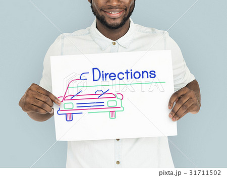 Man holding banner of automotive car rental transportation advetisement 31711502