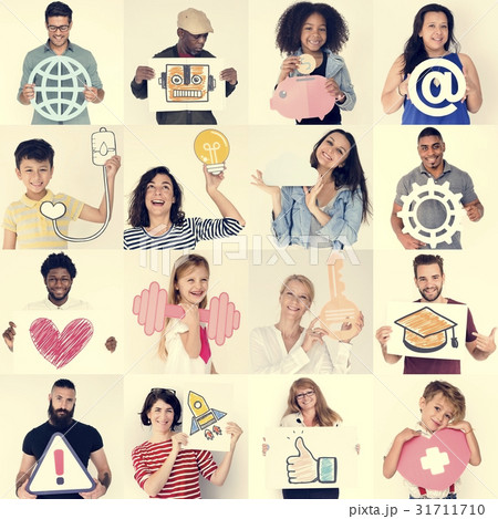 Diversity people collection collage with icons Diversity people collection collage with icons 31711710