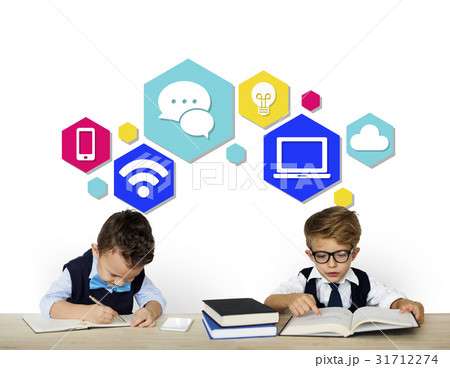 Children with modern technology icons 31712274