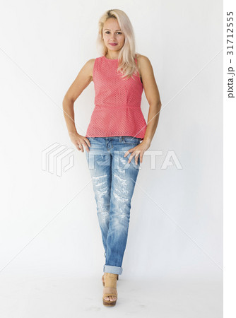 Caucasian Woman Smiling Face Expression Studio Portrait 31712555