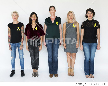 Group of Diverse People with Yellow Ribbon Represent Sarcoma Cancer 31712851