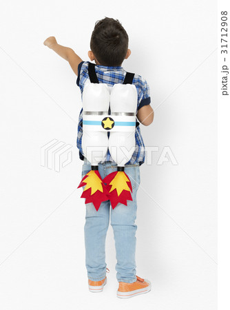 Little Boy Enjoying Toy Rocket Imagination Studio Portrait 31712908