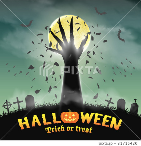halloween monster hand rising from night graveyard halloween monster hand rising from night graveyard 31715420