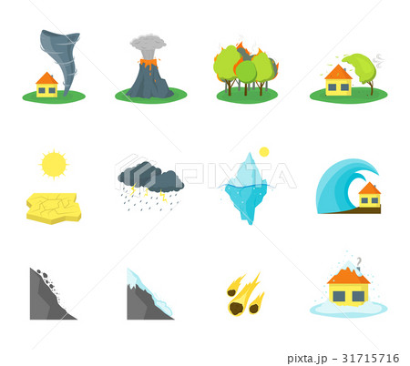 Cartoon Natural Disaster Color Icons Set. Vector Cartoon Natural Disaster Color Icons Set. Vector 31715716