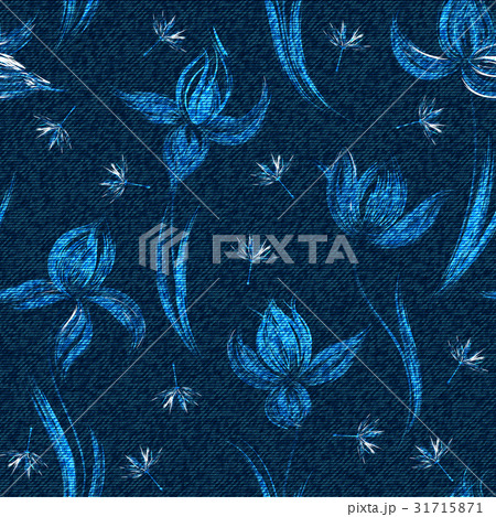 Vector denim floral seamless pattern. Faded jeans 31715871