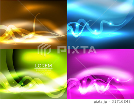 Glowing shiny wave backgrounds set 31716842