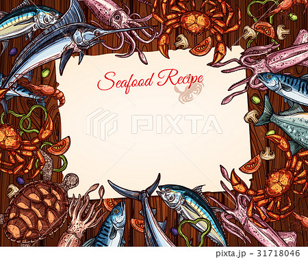 Vector cooking recipe template of seafood and fish Vector cooking recipe template of seafood and fish 31718046