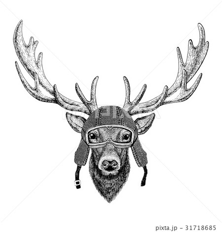 Deer wearing vintage motorcycle helmet Tattoo 31718685
