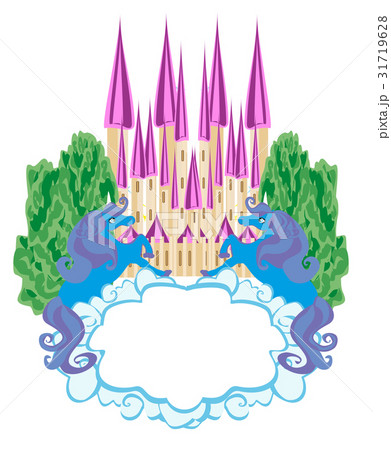 Fairytale frame with magic castle and unicorns Fairytale frame with magic castle and unicorns 31719628