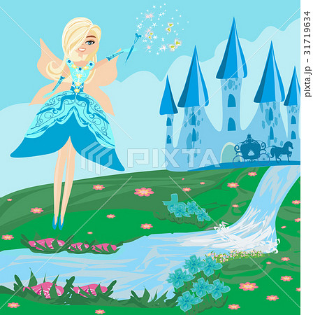 Illustration of a fairy, Castle and a carriage Illustration of a fairy, Castle and a carriage 31719634