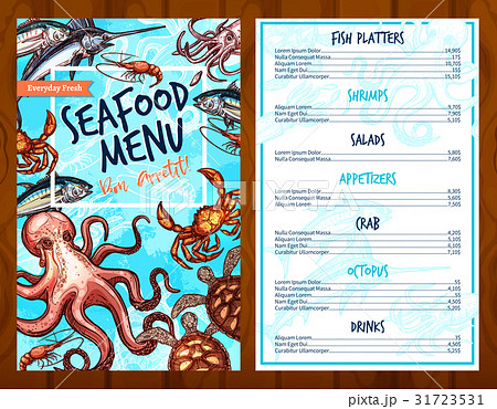 Vector fresh seafood and fish food restaurant menu Vector fresh seafood and fish food restaurant menu 31723531