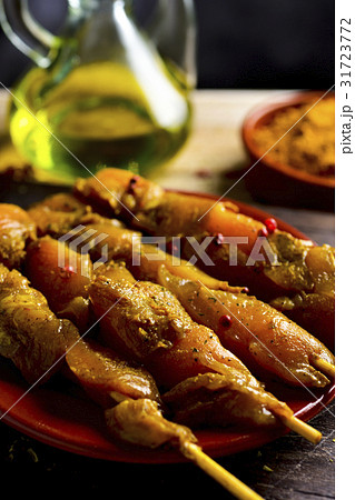 spiced chicken meat skewers spiced chicken meat skewers 31723772