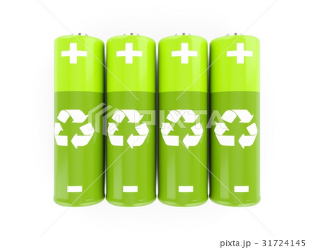 3D Rendering green batteries on white background 3D Rendering green batteries on white background 31724145