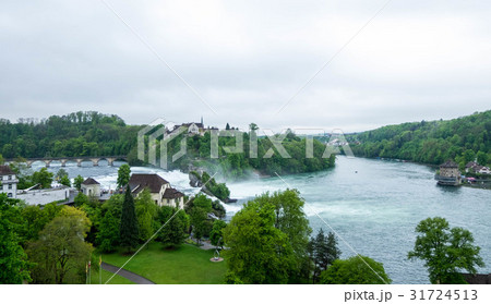 Rheinfall landscape. Schloss Laufen on hill 31724513